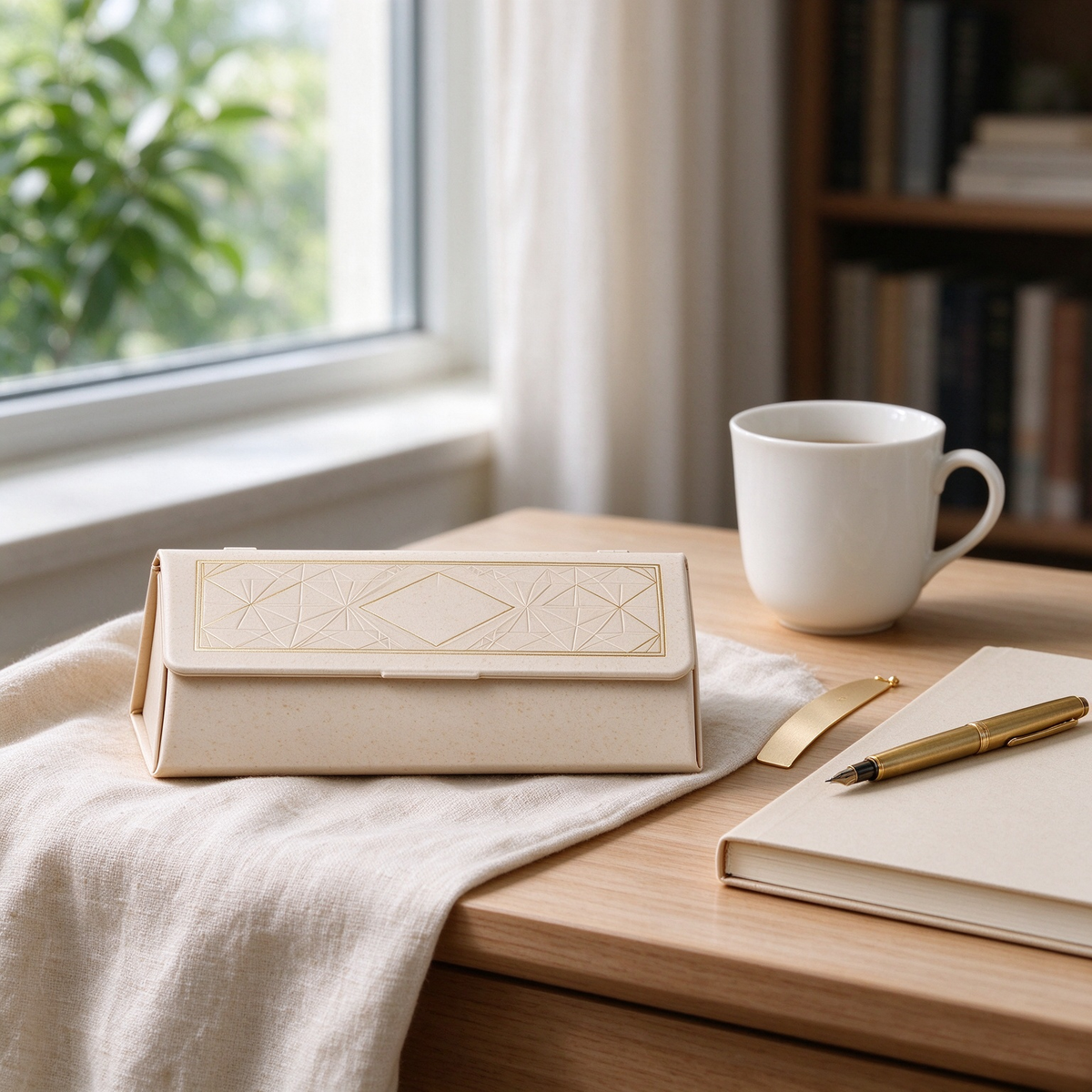 Cream Gold Geometry Glasses Case
