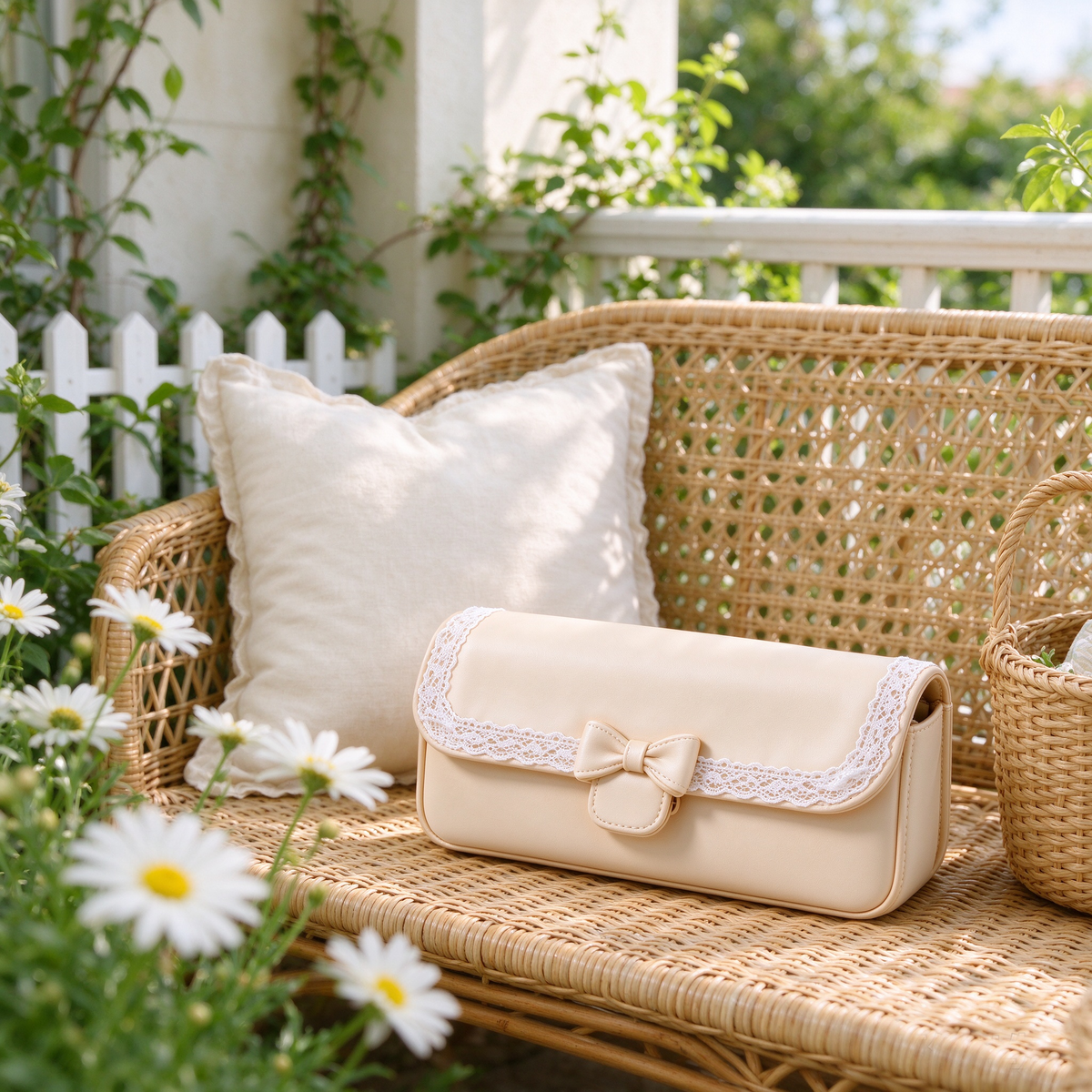 Cream Lace Bow Pencil Case