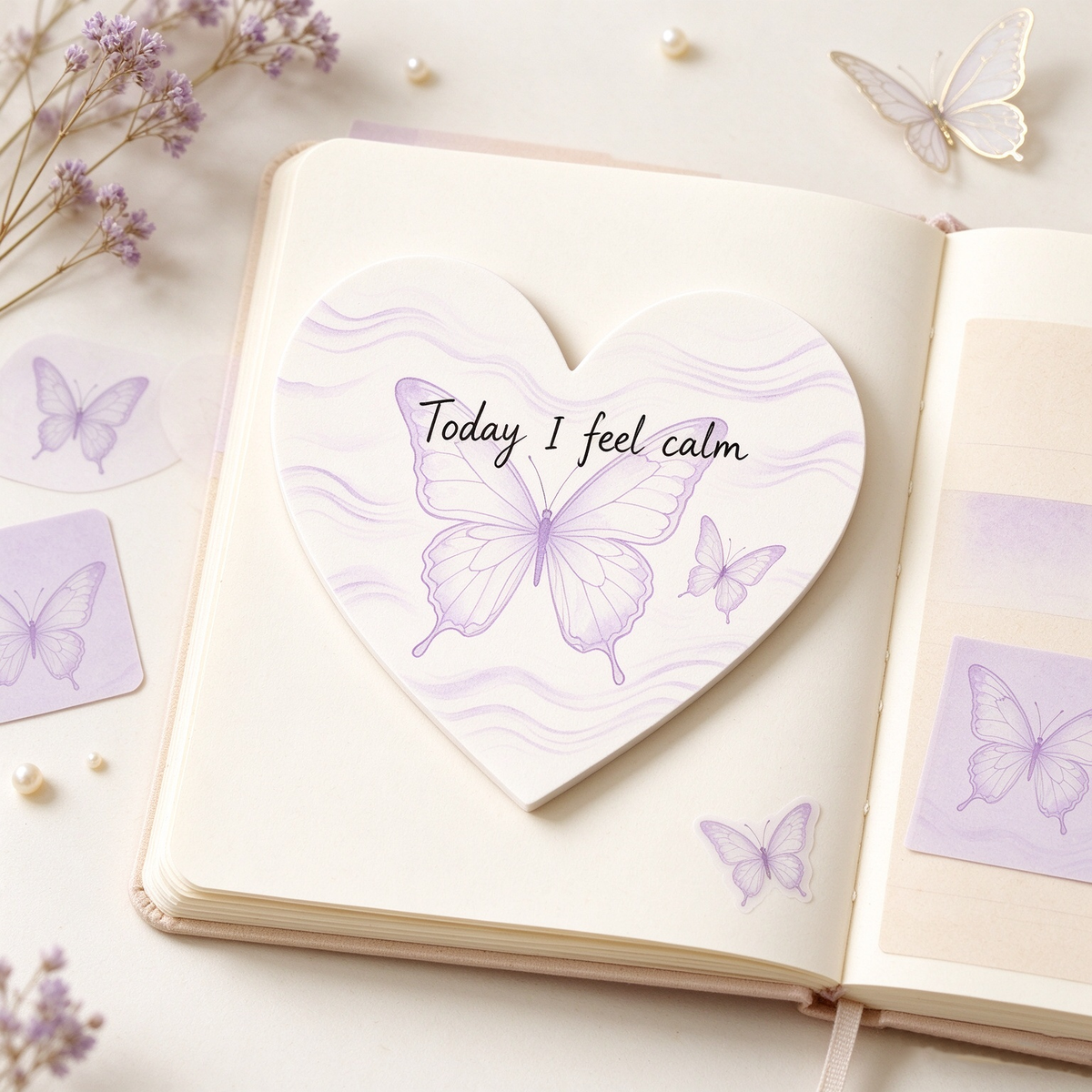 White Heart Butterfly Sticky Notes