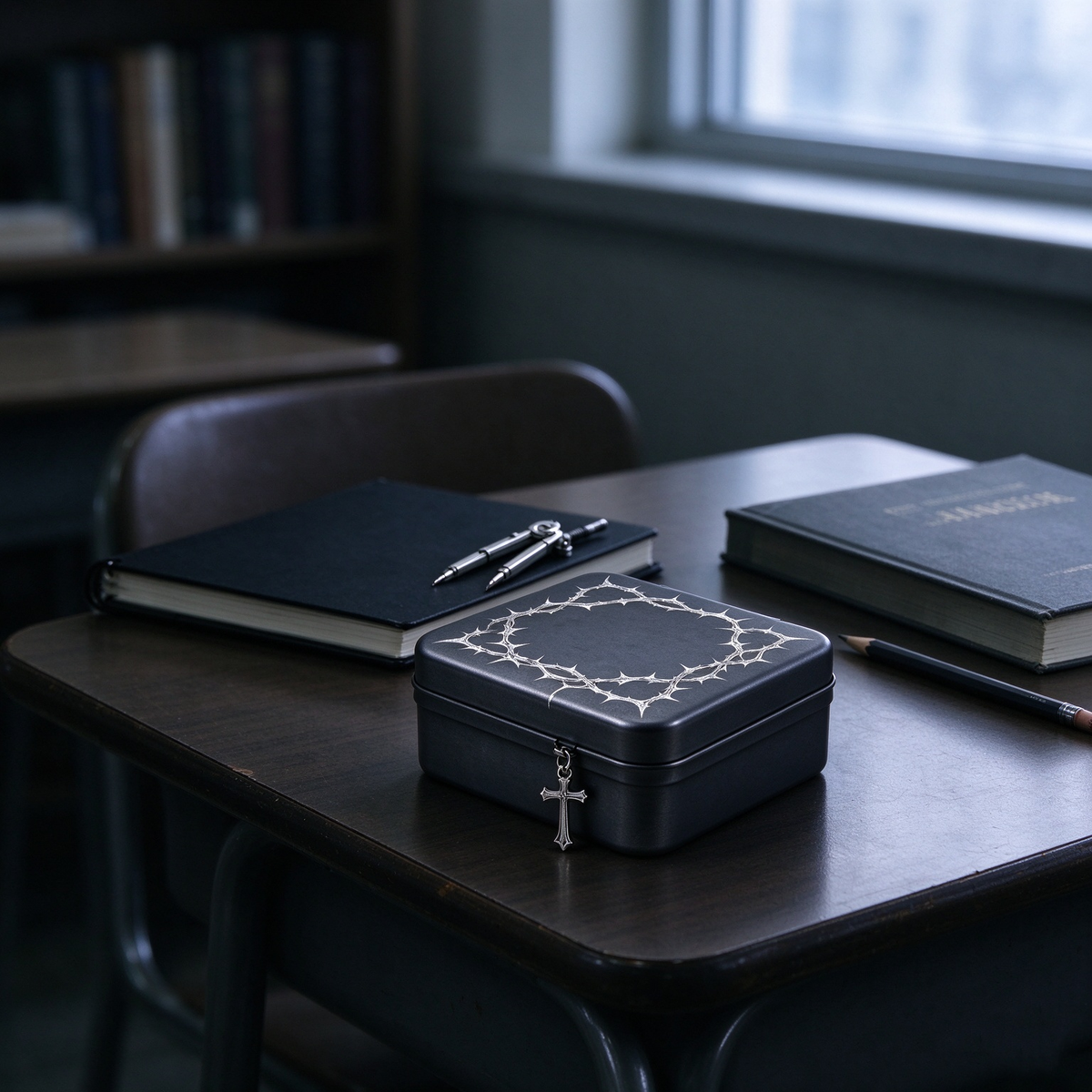 Black Thorn Crown Cross Storage Box