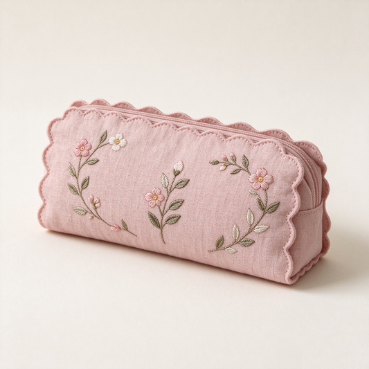 Pink Floral Wavy Pencil Case