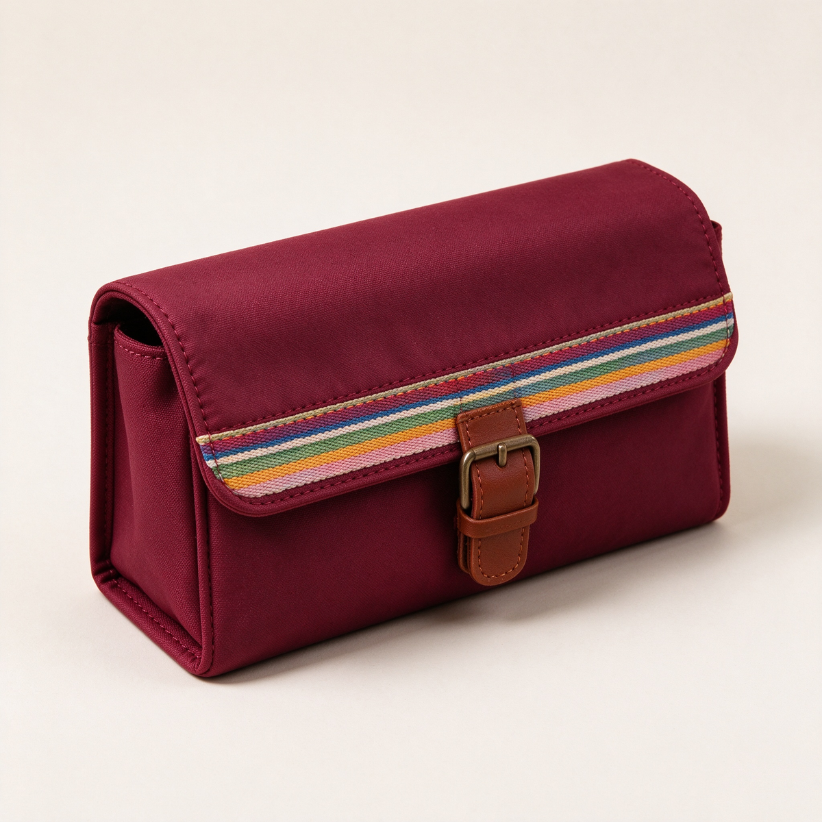 Wine Red Canvas Rainbow Pencil Case