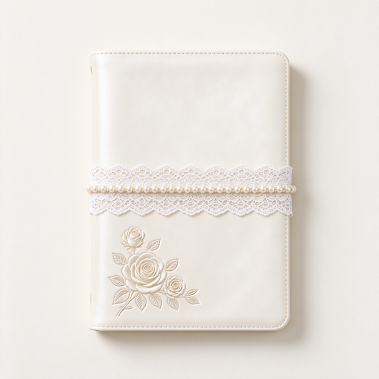 Cream Rose Lace Pearl Notebook