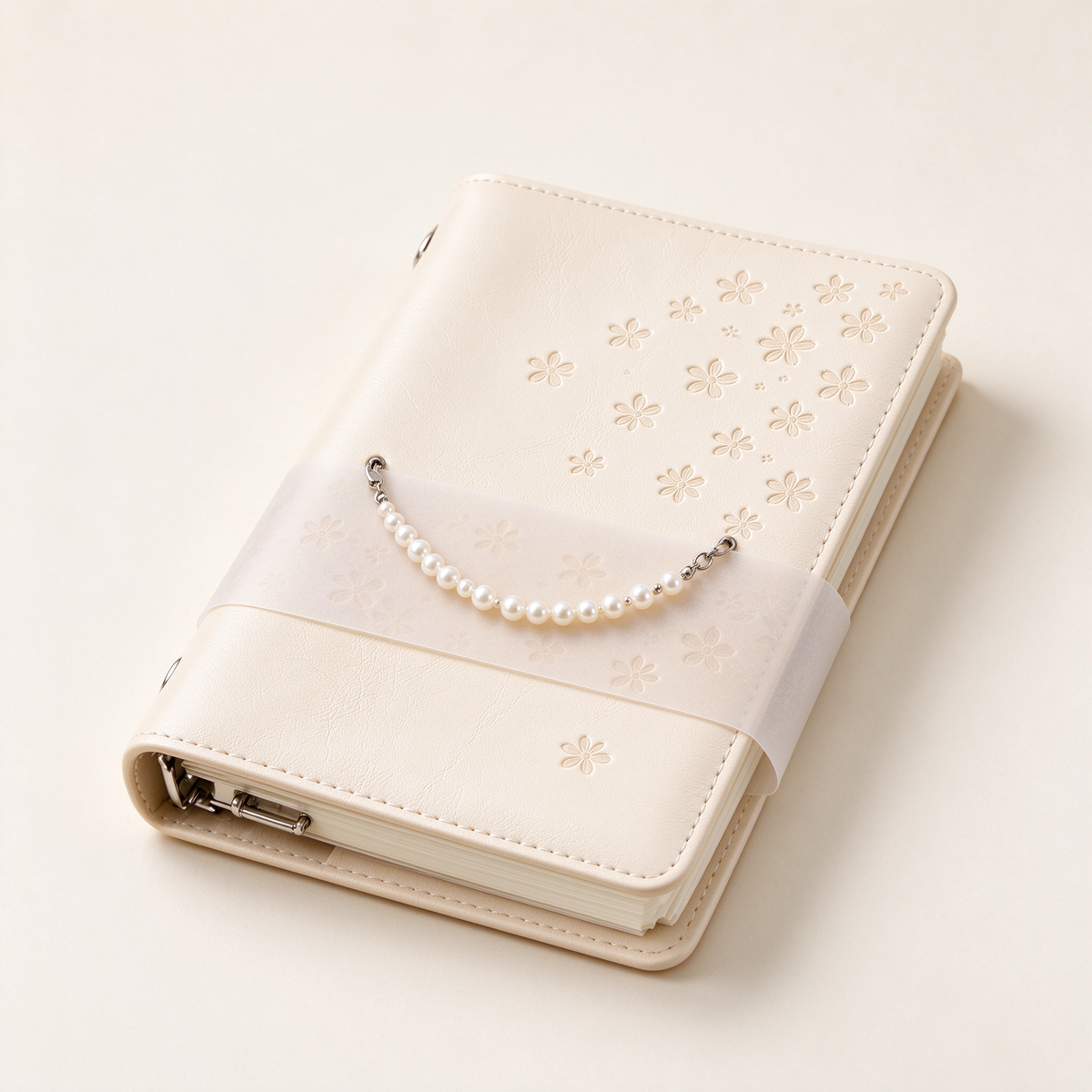Cream Flower Ring Pearl Notebook