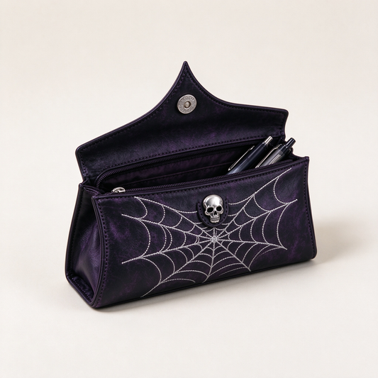 Dark Purple Web Skull Pencil Case