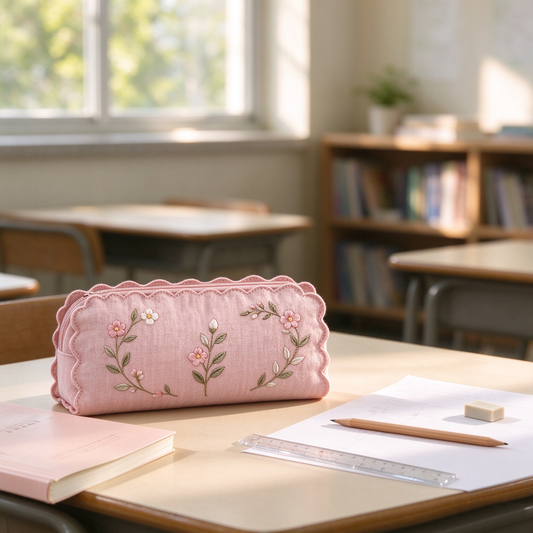 Pink Floral Wavy Pencil Case