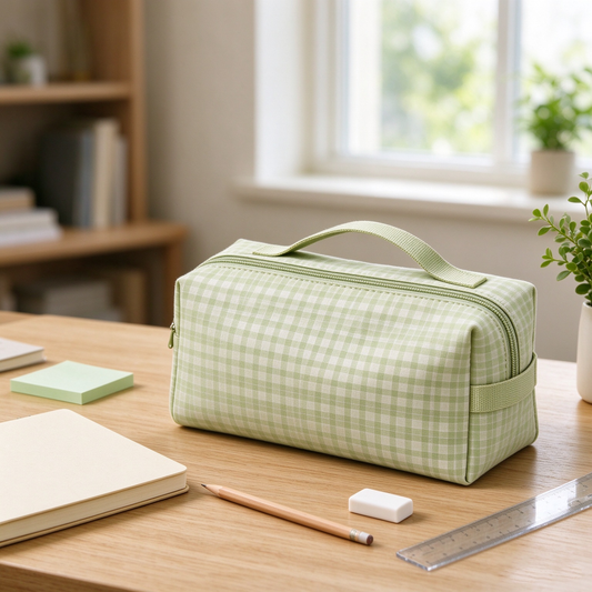 Green Plaid Strap Pencil Case