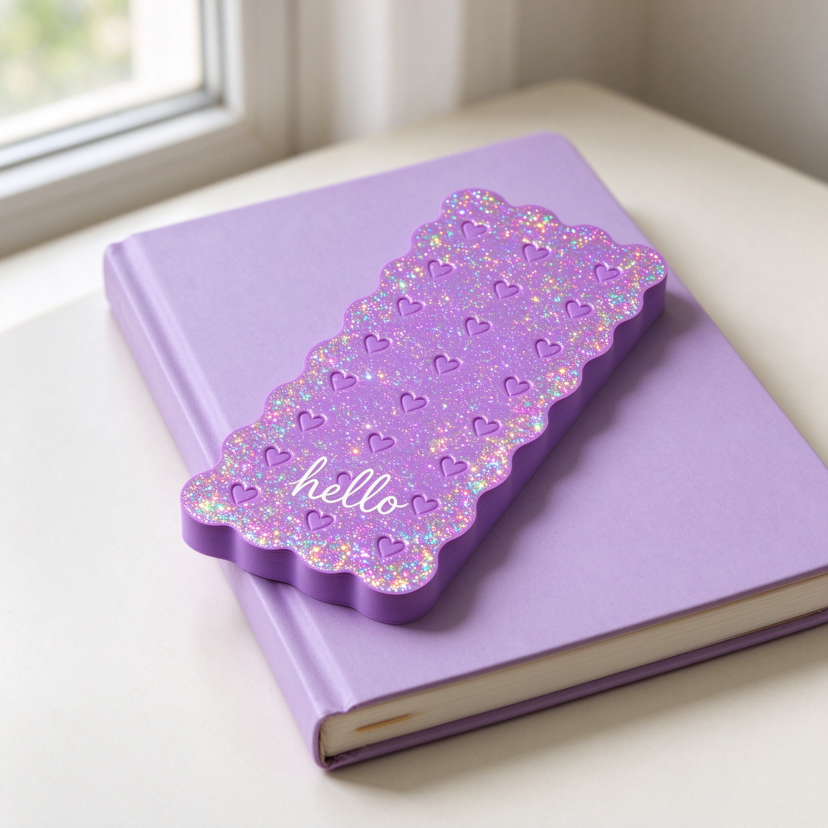 Purple Glitter Heart Shaped Sticky Notes