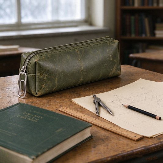 Olive Green Distressed Pencil Case