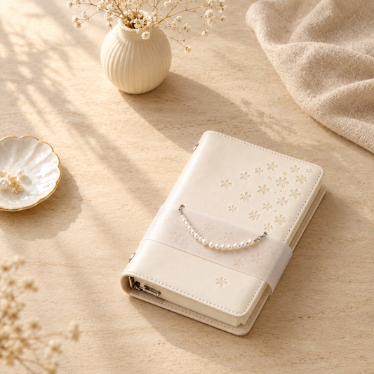 Cream Flower Ring Pearl Notebook