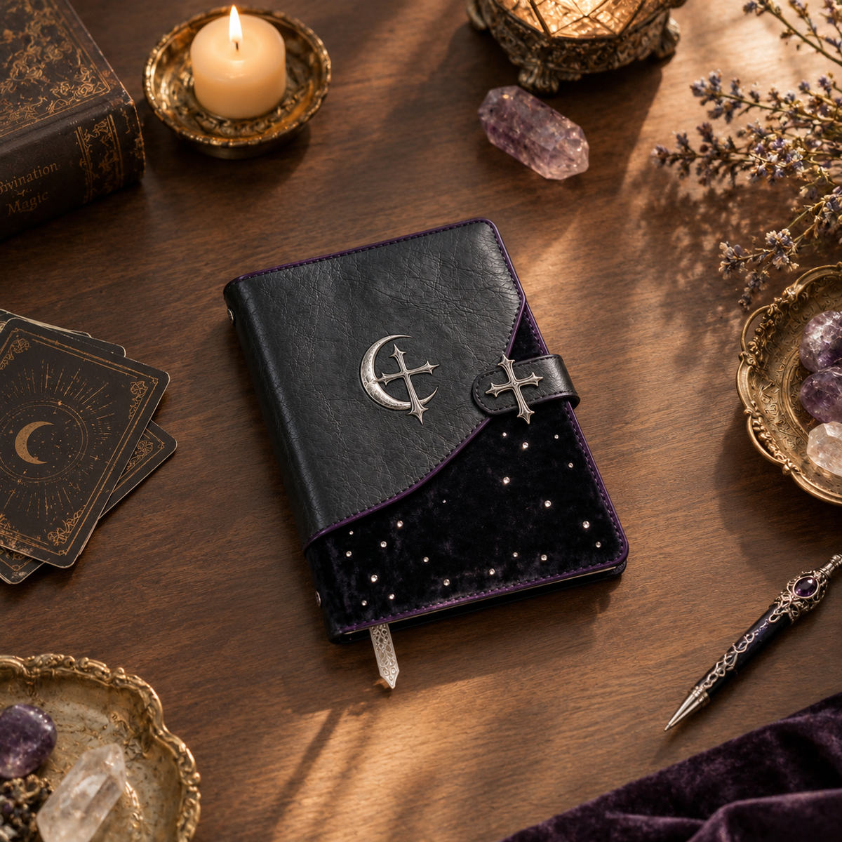 Gothic Leather Velvet Crucifix Notebook