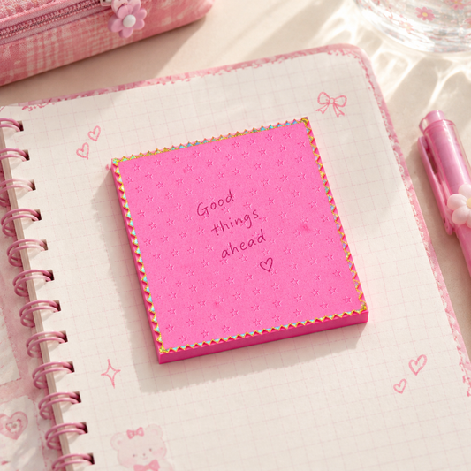Pink Star Embossed Sticky Notes Pad