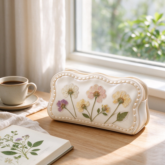 Cream Dried Flower Window Pencil Case