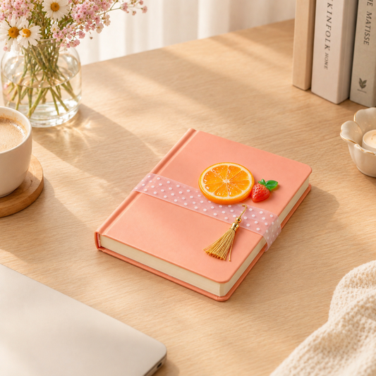Pink Fruit Charm Ribbon Notebook