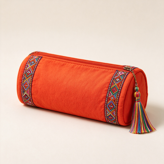 Orange Ethnic Tassel Pencil Case