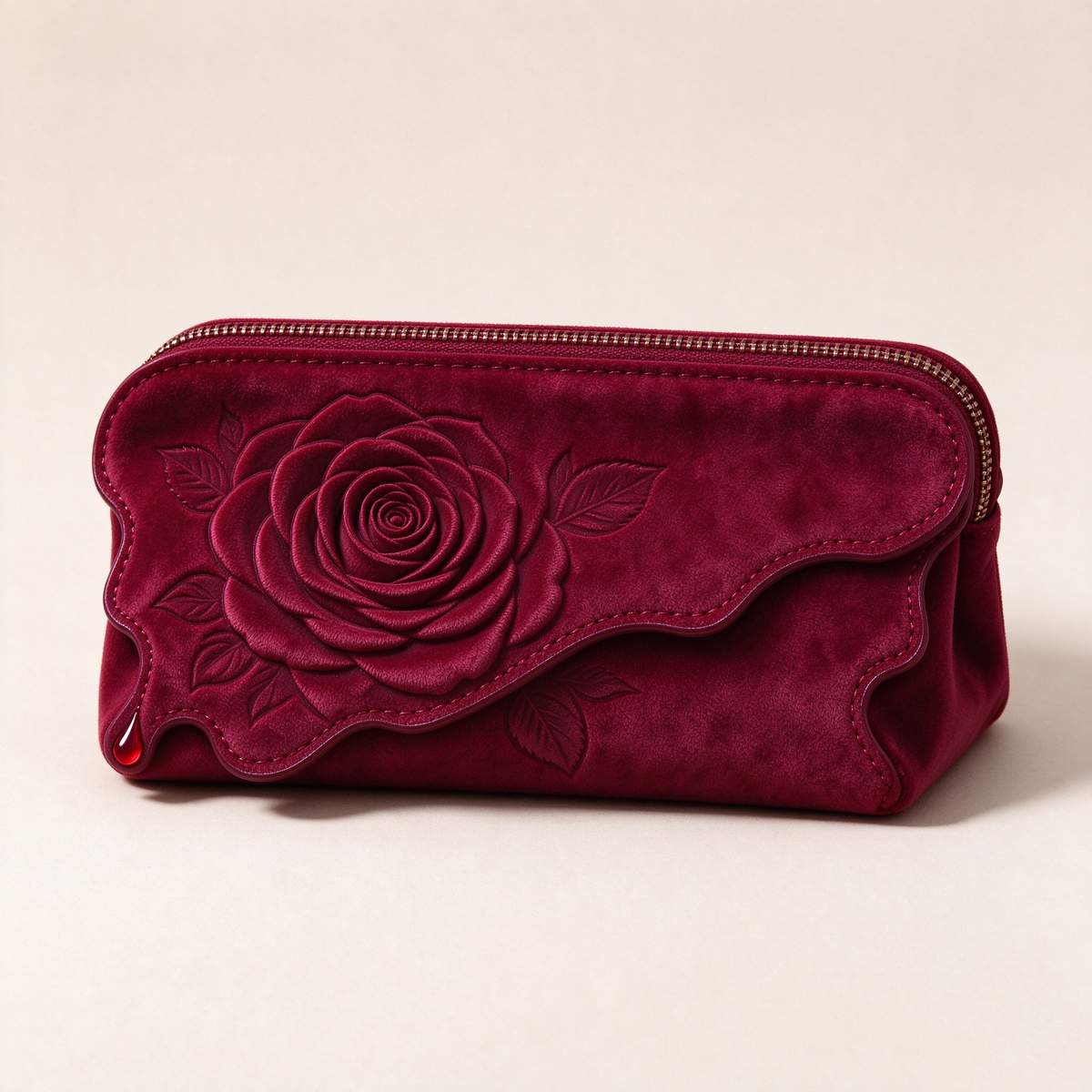 Wine Red Velvet Rose Makeup Case