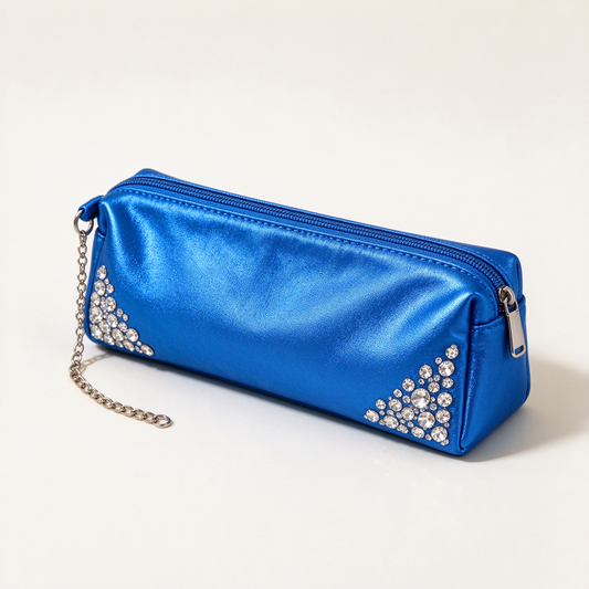 Royal Blue Rhinestone Chain Pencil Case