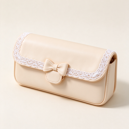 Cream Lace Bow Pencil Case