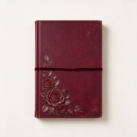 Wine Red Rose Embossed Notebook