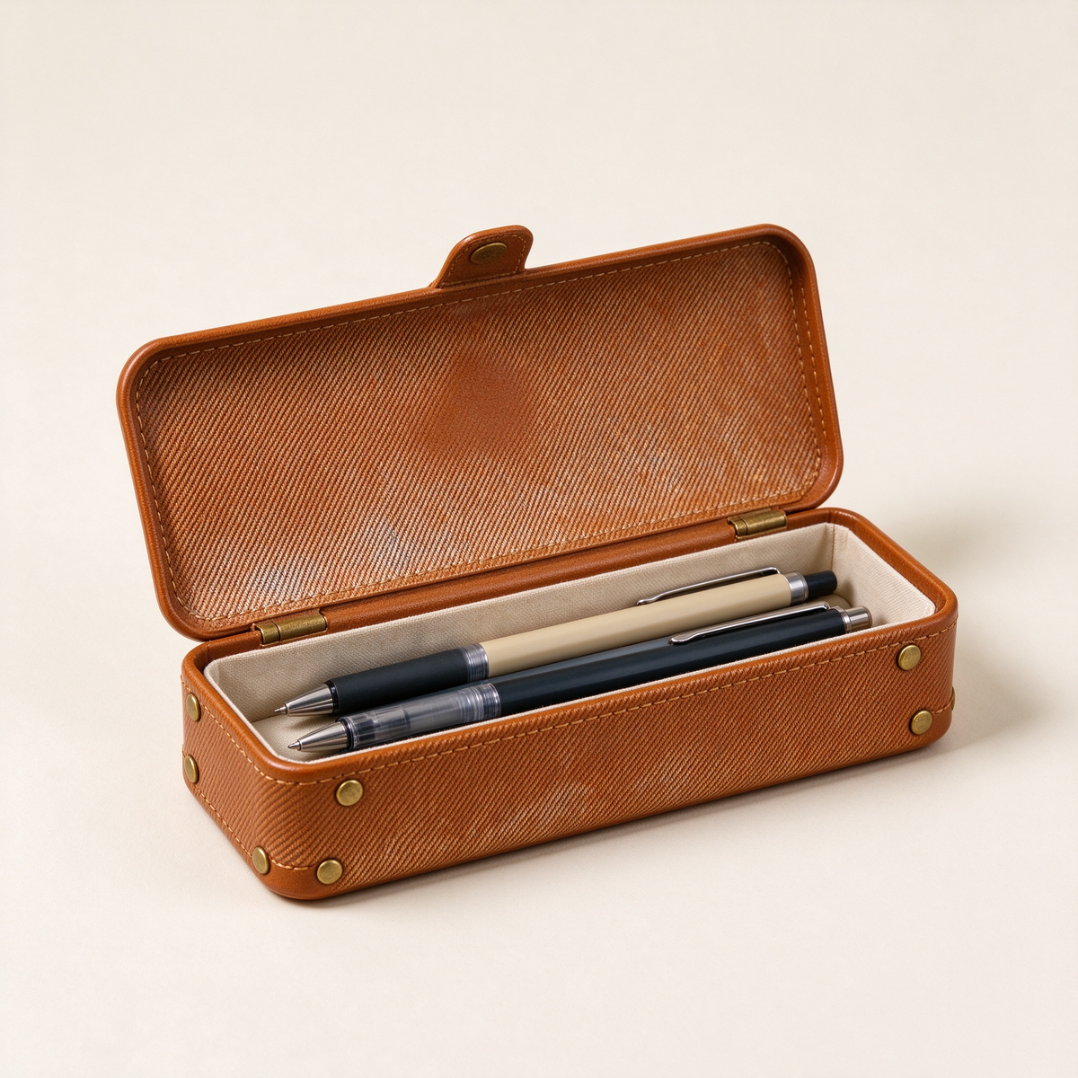 Brown Rivet Leather Pen Box