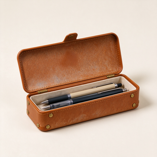 Brown Rivet Leather Pen Box